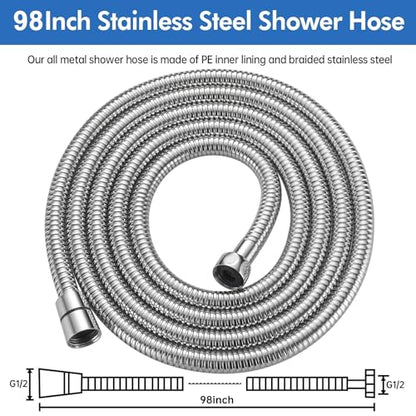 RUMOSE 98 inches Extra Long Shower Hose, Chrome | Shower Head Extension Hose, Attachment Flexible Handheld Shower Sprayer Hose, Stainless Steel Shower Tube - color: Chrome, size: 98"