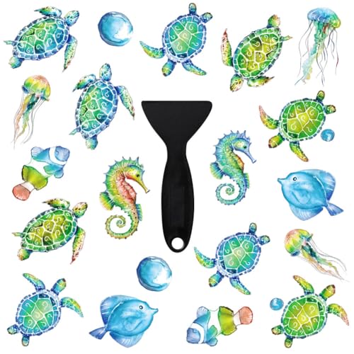 20 Pcs Non Slip Bathtub Stickers Submarine Sea Creature Anti Slip Decals Adhesive Turtle Fish Jellyfish Bathtub Appliques with Scraper for Shower and Bath(Color C) - color: Color C