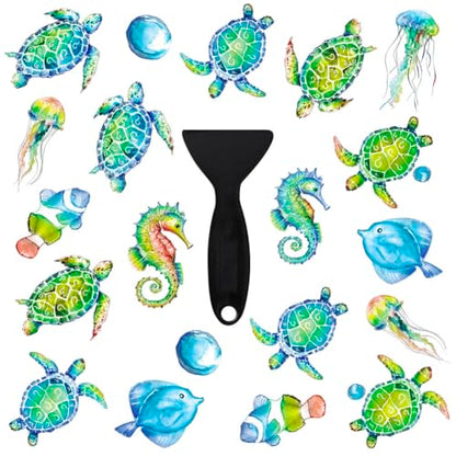 20 Pcs Non Slip Bathtub Stickers Submarine Sea Creature Anti Slip Decals Adhesive Turtle Fish Jellyfish Bathtub Appliques with Scraper for Shower and Bath(Color C) - color: Color C