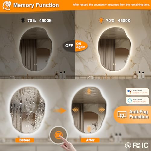 Smart Cloud Mirror for Bathroom, 24''x 32'' LED Backlit Mirror | Anti-Fog, Stepless Dimmable Lights, 3 Color Modes, Shatter-Proof Tempered Glass