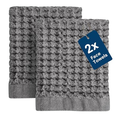 ONSEN Supima® Waffle Face Towels, Quick Dry Lint Free 100% USA Cotton, Lightweight Absorbent Face Towel Set, 12x12 in (Cinder Grey, Face Towel 2-Pack) - color: Cinder Grey, size: Face Towel 2-Pack