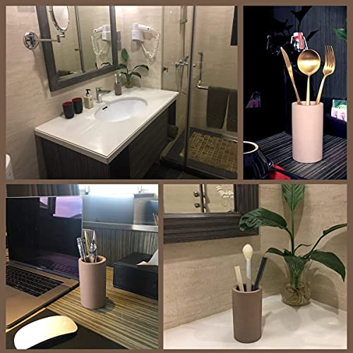 Handmade Diatomite Drying Stone Toothbrush Holder Stand (Brown) | Modern Ceramic-Look Cup, Quick Drying Electric Toothbrush, Toothpaste, Razor, Comb Organizer for Bathroom Countertop - color: Brown
