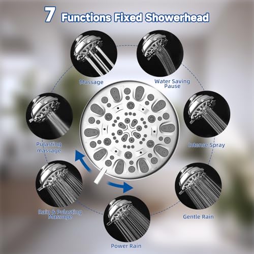 All Metal Dual Shower Head Easy Reach, High Pressure 10-Spray Handheld & Rainfall Shower Head Combo with Shower Extension Arm, 71" Hose, 3-way Diverter, Brass Shower Bracket, Chrome - color: Chrome, style: 5" Showerhead