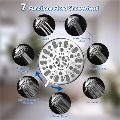 All Metal Dual Shower Head Easy Reach, High Pressure 10-Spray Handheld & Rainfall Shower Head Combo with Shower Extension Arm, 71" Hose, 3-way Diverter, Brass Shower Bracket, Chrome - color: Chrome, style: 5" Showerhead