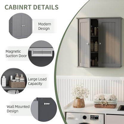 Bathroom Wall Cabinet, Bathroom Cabinet Wall Mount, Over Toilet Space Saver Storage Cabinets Wall Mounted, Wood Medicine Cabinets with Doors, Grey - color: Grey