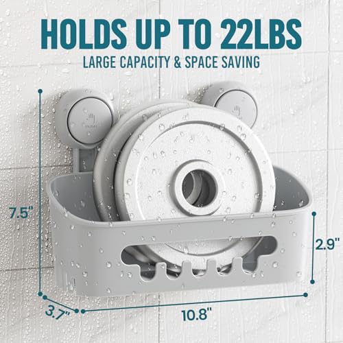 TAILI Shower Caddy Suction Cup 2 Pack, Heavy Duty Bathroom Organizer, Removable Shelves for Inside Shower, Shampoo, Waterproof Suction Plastic Storage for Bathroom Accessories Holder, Gray - style: 2 × Grey