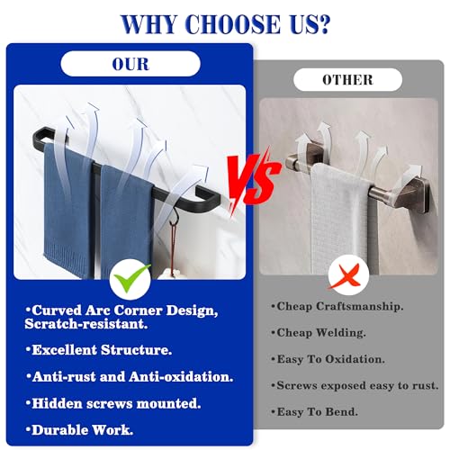 Alise Towel Bar for Bathroom,Black Towel Holder 24'' Towel Racks for Bathroom Wall Mount,SUS304 Stainless Steel Towel Rail Towel Hanger for Walls - size: 24 Inch