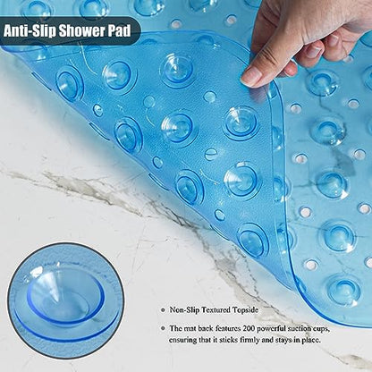 Bathtub and Shower Mats, 28 x 15 Inch Non-Slip Bath Mat, Machine Washable Bath Tub Mat with Suction Cups & Drain Holes for Bathroom, Clear Blue - color: Clear Blue, size: 28" x 15" (Rectangular)