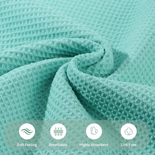 MICROFI Waffle Weave Bath Towel Set, Microfiber, 4 Pieces (Body/Hair/Hand/Face), Quick Dry, Lightweight, Super Absorbent, Lint Free, 380 GSM (Turquoise) - color: Turquoise