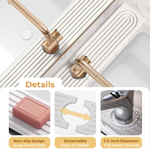 Diatomite Faucet Mat for Kitchen & Bathroom Sink Fast Drying Stone Splash Guard, Super Absorbent Sink Protector Prevents Moisture, Easy Clean Counter Tray (White--23.6"x3.9") - color: White--23.6"x3.9"