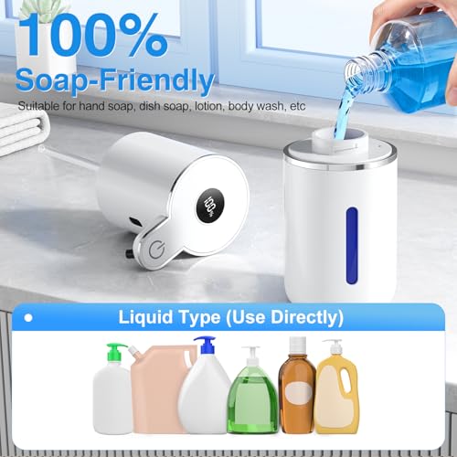 Fachixy Automatic Liquid Soap Dispenser Touchless, Smart Digital Display | 12.8oz/380mL, Up to 90 Days Battery Life, 6 Adjustable Level, Rechargeable, Wall Mountable IPX5 for Kitchen & Bathroom, White - color: White, style: Liquid