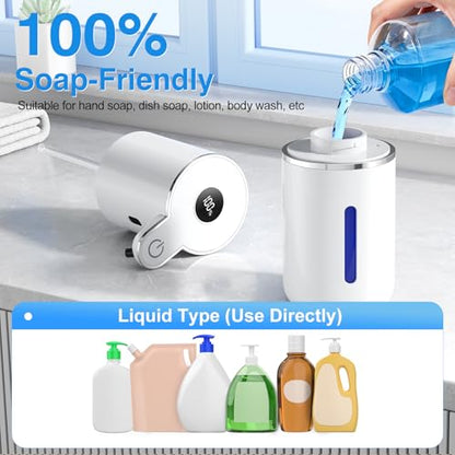 Fachixy Automatic Liquid Soap Dispenser Touchless, Smart Digital Display | 12.8oz/380mL, Up to 90 Days Battery Life, 6 Adjustable Level, Rechargeable, Wall Mountable IPX5 for Kitchen & Bathroom, White - color: White, style: Liquid