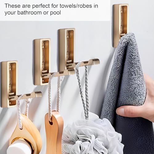 Foldable Gold Wall Hooks 4 Pack,Heavy Duty Wall Hooks for Hanging Coats Towels Backpacks Bags Brushed Gold Towel Hooks in The Bathroom,Closet,Entryway,Pool and Kitchen.(Gold, 4) - color: Gold, size: 4