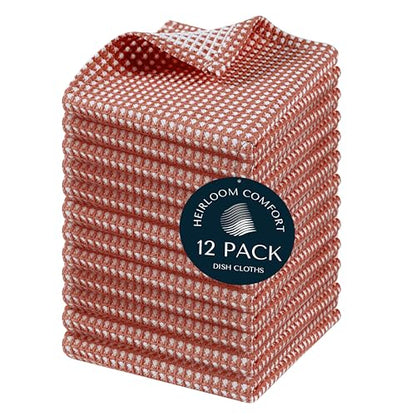 12 Pack Dual Tone Reversible Waffle Weave Dish Cloth, 12x12 Inch, 100% Cotton, Absorbent Dishcloth Set, Quick Drying, Durable for Cleaning, Wiping, Machine Washable, Rust - color: Rust