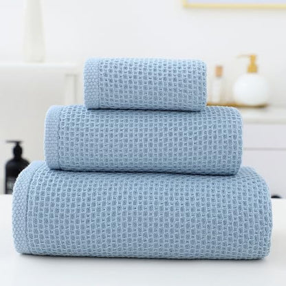 SK Studio 6 Piece Blue Bath Towels Set Cotton Waffle Bathroom Towels | 2 Bath Towels, 2 Hand Towels, 2 Washcloths Quick Dry for College Dorm, Spa - color: Blue