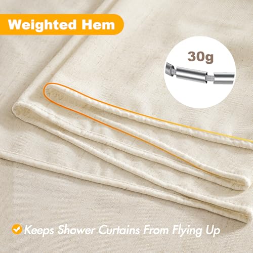 MIULEE W72*L84 Extra Long Linen Shower Curtain Natural 12 Metal Hooks | Boho Farmhouse, Heavy, Buttonhole Fabric Curtain Set, Waterproof Thick Cloth Neutral Curtains, Bathroom - color: Natural, size: 72"W x 84"L (Pack of 1)