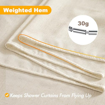 MIULEE W72*L84 Extra Long Linen Shower Curtain Natural 12 Metal Hooks | Boho Farmhouse, Heavy, Buttonhole Fabric Curtain Set, Waterproof Thick Cloth Neutral Curtains, Bathroom - color: Natural, size: 72"W x 84"L (Pack of 1)