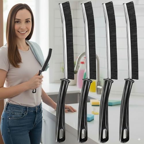 Crevice Cleaning Brushes for Deep Cleaning 4 Pack, Narrow Grout and Gap Scrub Brush Set for Shower, Tile, Sink, Kitchen, Toilet, Bathroom, Household Small Space Cleaning Tool Black