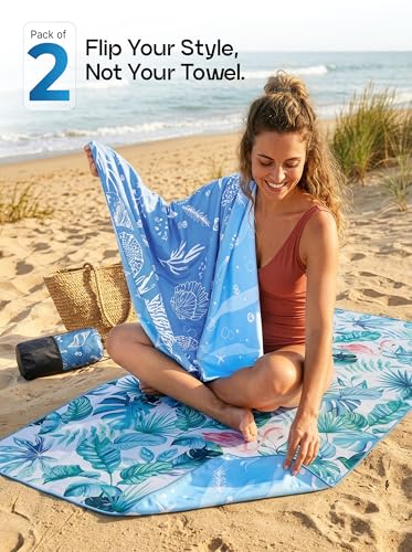 Utopia Towels Thin Microfiber Beach Towel with Travel Bag, 32x71 in (Flamingo) - color: Flamingo & Marine