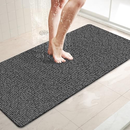 LuxStep Shower Mat Bathtub Mat,Non-Slip Bath Mat with Drain, Quick Drying | 40x16 inch, PVC Loofah Bathmat for Tub,Shower,Bathroom, Black - color: Black, size: 40" x 16"