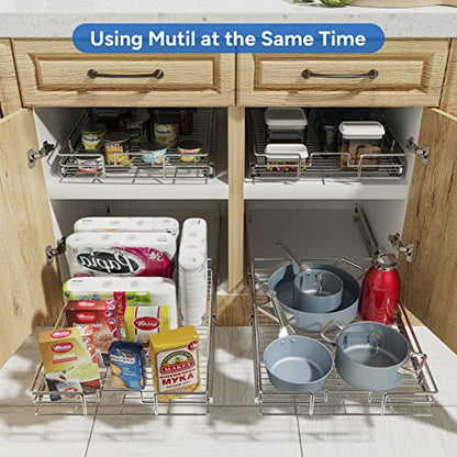 ROOMTEC Pull Out Cabinet Organizer, Single Tier, Black, Kitchen, 9" W x 21" D x 3.5" H, Heavy Duty Slide Out Shelves - color: 1 Tier, size: 9"W x 21½"D