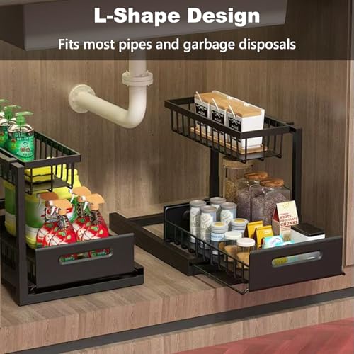 2 Tier Under Sink Organizer, Storage for Kitchen Bathroom,Pull Out Cabinet Organizer Slide Out Sink Shelf Cabinet Storage Shelves (Black, 1 Pack)