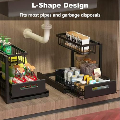 2 Tier Under Sink Organizer, Storage for Kitchen Bathroom,Pull Out Cabinet Organizer Slide Out Sink Shelf Cabinet Storage Shelves (Black, 1 Pack)