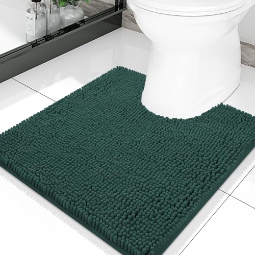Smiry Luxury Chenille Toilet Rugs U-Shaped 20x20, Soft Absorbent Non-Slip Contour Bathroom Rugs for Toilet, Machine Washable Contoured Bath Mats, Green - color: Green, size: 20" X 20" Contour Rug