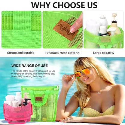 Hommtina 2 Pcs Shower Mesh Caddy Bag Quick Dry Hanging Toiletry and Bath Organizer for Travel and Swimming with Zipper (Roes-Green) - color: Roes-Green