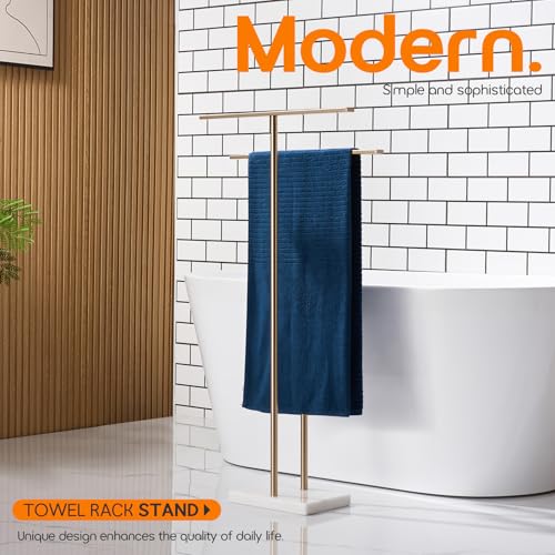 Free Stand Towel Racks for Bathroom 2-Tier Standing Towel Holder with Heavy Marble Base Champagne Bronze Thicken Steady Design Stainless Steel AN7005CPG - color: Champagne Bronze