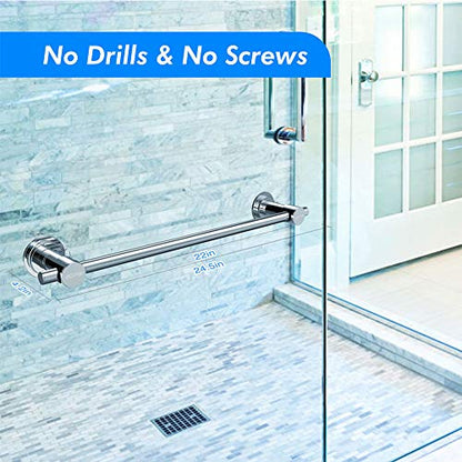 BOPai 24 inch Suction Cup Towel Bar, Chrome | Repositionable & Powerful Vacuum Suction - color: Chrome, size: 24"