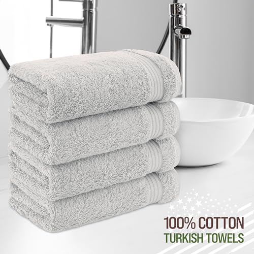 American Veteran Towel, Hand Towels for Bathroom Set of 4, 100% Cotton Turkish Hand Towel Sets, Soft Hand Face Towels, Silver Grey Hand Towels - color: Silver Grey, size: 16x28