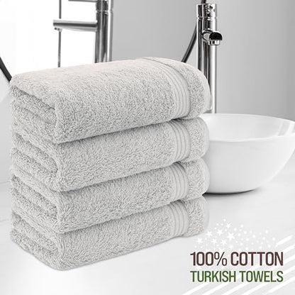 American Veteran Towel, Hand Towels for Bathroom Set of 4, 100% Cotton Turkish Hand Towel Sets, Soft Hand Face Towels, Silver Grey Hand Towels - color: Silver Grey, size: 16x28