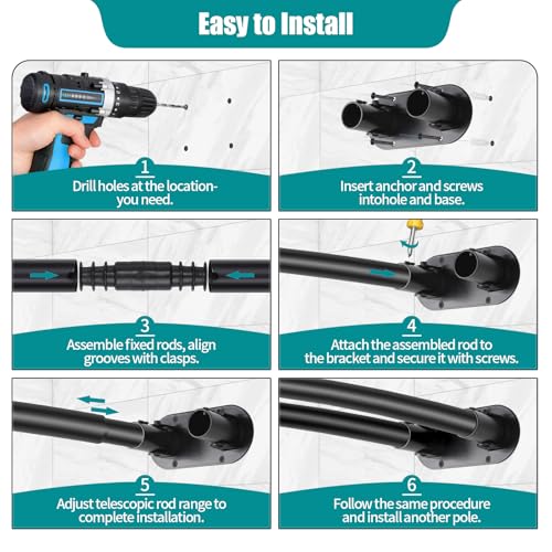 Double Curved Shower Curtain Rod 42 to 72 Inches Elegant Double Shower Curtain Rod Adjustable Wall Mounted Double Shower Curtain Pole for Bathroom (Black, 42 to 72") - color: Black 1, size: 42"-72"
