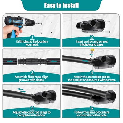 Double Curved Shower Curtain Rod 42 to 72 Inches Elegant Double Shower Curtain Rod Adjustable Wall Mounted Double Shower Curtain Pole for Bathroom (Black, 42 to 72") - color: Black 1, size: 42"-72"