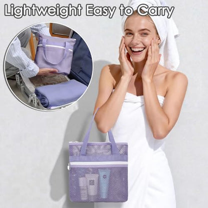GYEUKHAM Portable Mesh Shower Caddy with 2 Zipper Pockets & Dual Handles, Quick-Drying Hanging Shower Tote for College Dorm, Gym, Travel & Camping, Purple - color: Small-Purple-1 Pack