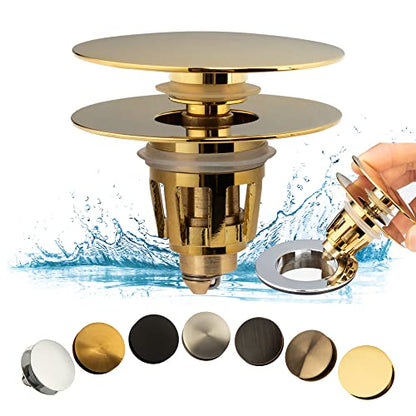 Universal Bathroom Sink Drain Stopper, Fits Most Pop-Up Drains for Vessel Sink Lavatory Vanity, Sink Drain Strainer with Detachable Hair Catcher, Tested by Plumber in US (Polished Brass) - color: Polished Brass