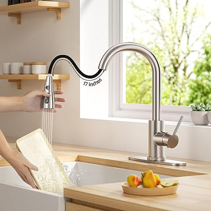 Kitchen Faucet with Pull-Down Spray Single Handle high arc Commercial Stainless Steel Brushed Nickel Kitchen Sink Faucet with Deck Suitable for bar Laundry RV Farmhouse (Brushed Nickel) - color: Brushed Nickel, style: Standard