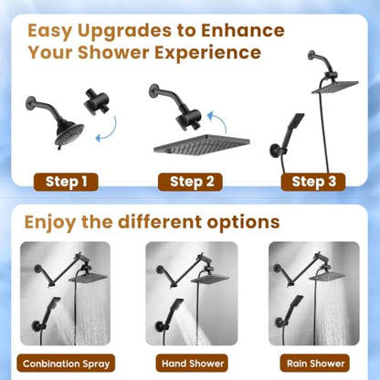 BRIGHT SHOWERS Rain Shower Head with Handheld Spray, High Pressure Square Showerhead Combo with Rainfall & Handheld, Detachable Dual Shower with Anti-Clog Nozzles, 60" Hose, Matte Black - color: Matte Black, style: Dual Shower Head