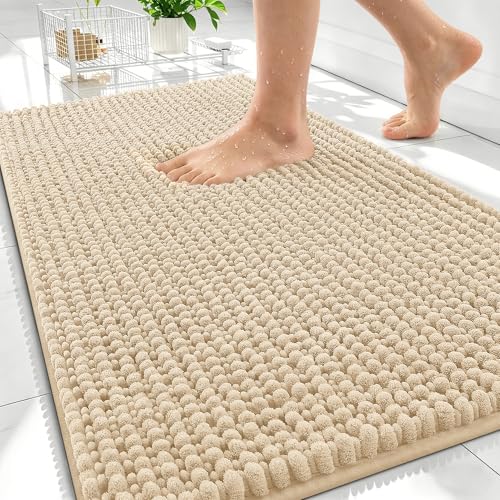OLANLY Thick Chenille Bathroom Rugs 30x20, Soft Absorbent Bath Mat, Beige | Bath Rugs, Rubber Backing, Machine Wash Dry, Bath Mats for Bathroom Floor, Tub and Shower, Home Decor Accessories - color: Beige, size: 30" X 20"