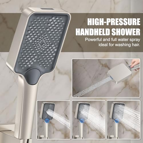 Rain Shower System 12IN Modern Brass Faucet Set With Valve and Diverter Shower Mixer With Handheld High Pressure Square Rainfall Shower Valve (12'' Ceiling Mount, Brushed Nickel) - color: Brushed Nickel, style: 12'' Ceiling Mount