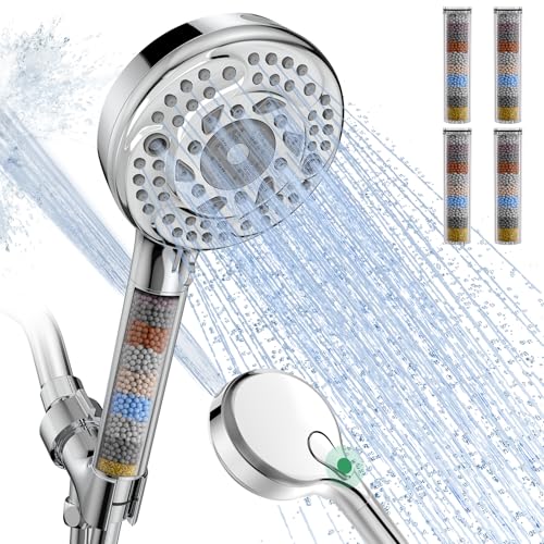 SunCleanse Filtered Shower Head with Handheld,9-Spray Setting High Pressure Detachable Shower Head with 4 Filters for Hard Water - Filter Chlorine, Improve Skin and Hair Texture(4 Filters, Chrome) - color: Chrome, style: 9 Mode(With 4 Filters)