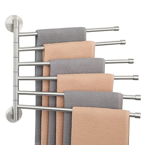 Alise Swivel Towel Rack 13.9", 6 Arm Swing Out Towel Bar, Brushed Nickel | Space Saving Swing Arm Towel Rack for Bathroom Kitchen, 180° Rotating, SUS304 Stainless Steel - color: Brushed Nickel, size: 6-Bars