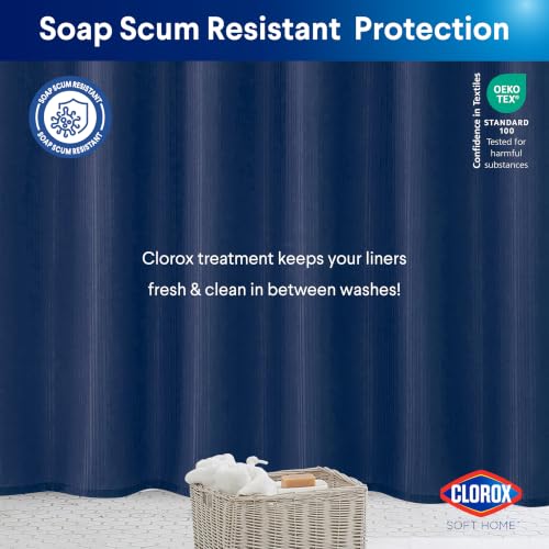 Clorox 2-in-1 Bathroom Shower Curtain Liner, Durable Fabric, Weighted Magnets for Bath Water Control, Washable Premium Quality, Modern - 72" x 72" Blue - color: Blue - Standard