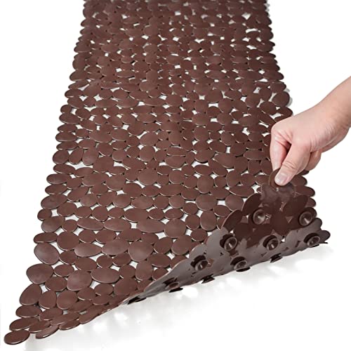 SONGZIMING Bathtub Mat Non Slip Pebble Bath Shower Mat with Drain Holes, Suction Cups Mat for Tub (16" W x 35" L,Brown) - color: Brown