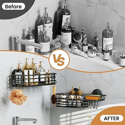 Shower Caddy Suction Cup, 2 Pack Suction Shower Shelf With Hooks | Black Shower Caddies, Soap holder, NO-Drilling Bathroom Holder, Rustproof bathroom organizer - color: 2 X Black