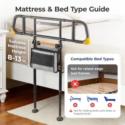 Bed Rails for Elderly Adults Safety, 350 lb Capacity Foldable Bed Rail for Seniors, Width and Height Adjustable, Safety Rail for Adults - size: Bed Rail_5_C