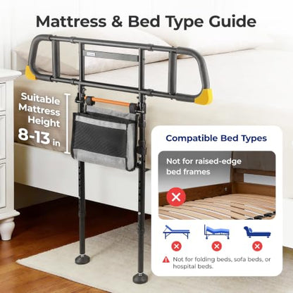 Bed Rails for Elderly Adults Safety, 350 lb Capacity Foldable Bed Rail for Seniors, Width and Height Adjustable, Safety Rail for Adults - size: Bed Rail_5_C