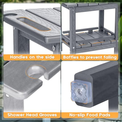 NALONE Shower Bench, HDPE Shower Stool for Shaving Legs with Handle (Grey) | Indoor and Outdoor Use, All Weather and Long Last, Perfect for Inside Shower - size: Grey