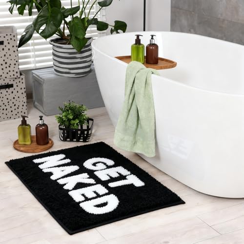 Get Naked Bath Mat Black and White Large Bathroom Rugs | Funny Non Slip Washable Bath Rug Quick Dry Absorbent Microfiber Large Bathmat,20 * 32 Inch - color: Black, size: 20*32"